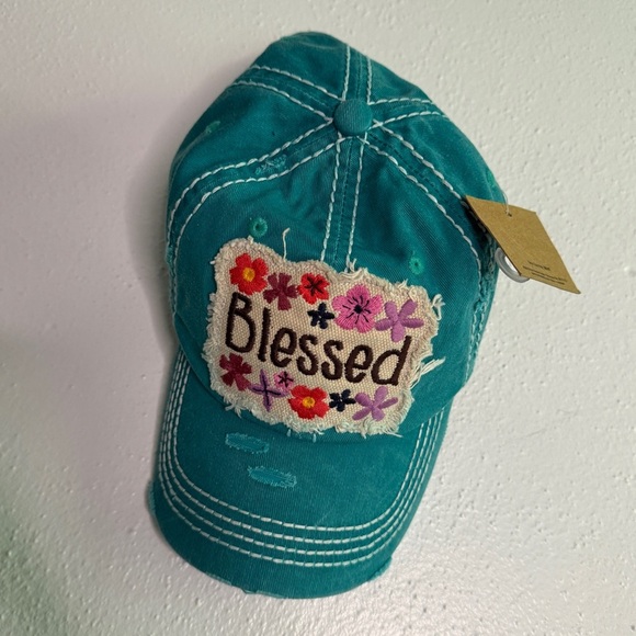 Iron Orchid Studio Teal 'Blessed' Embroidered Cap. OS. NWT. - Picture 7 of 7